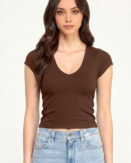 Crop Top V-Neck Double Layer – Sculpt Fit Stretch