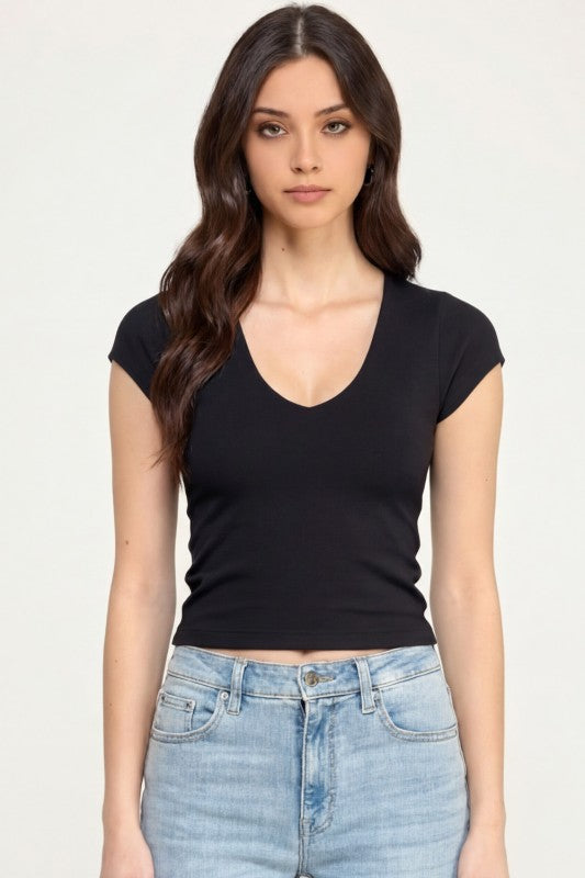 Crop Top V-Neck Double Layer – Sculpt Fit Stretch