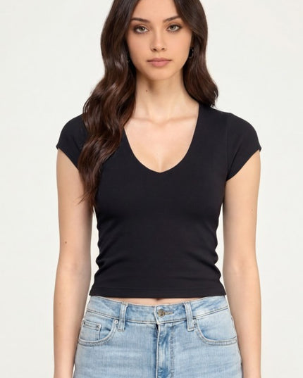 Crop Top V-Neck Double Layer – Sculpt Fit Stretch