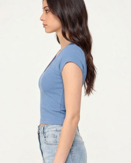 Crop Top V-Neck Double Layer – Sculpt Fit Stretch