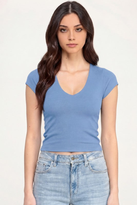 Crop Top V-Neck Double Layer – Sculpt Fit Stretch