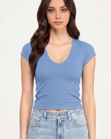 Crop Top V-Neck Double Layer – Sculpt Fit Stretch