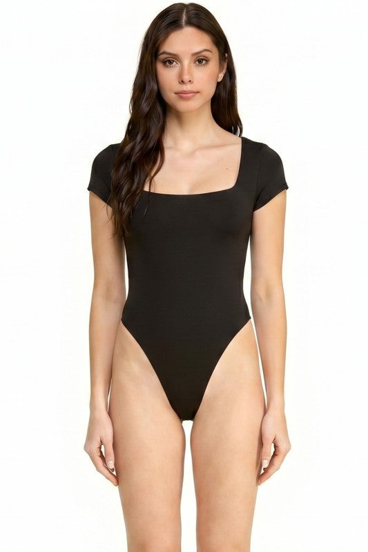 BST24 Square Neck Short Sleeve Bodysuit – Fitted Stretch Top