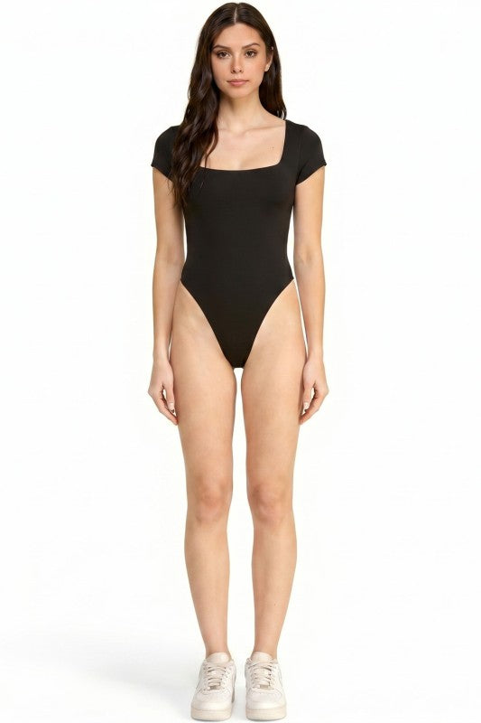BST24 Square Neck Short Sleeve Bodysuit – Fitted Stretch Top