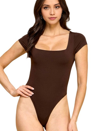 BST24 Square Neck Short Sleeve Bodysuit – Fitted Stretch Top