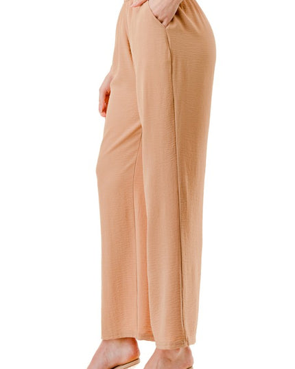 Crinkle Crepe Pants – Relaxed Fit Wide Leg Trousers