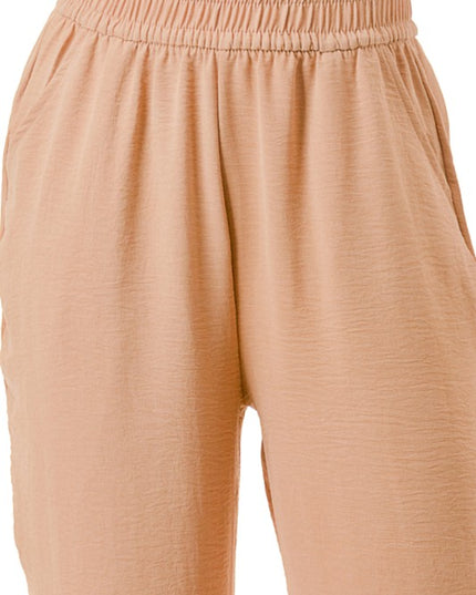 Crinkle Crepe Pants – Relaxed Fit Wide Leg Trousers