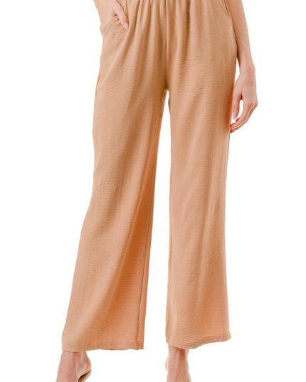 Crinkle Crepe Pants – Relaxed Fit Wide Leg Trousers