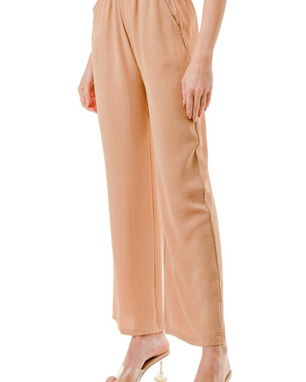 Crinkle Crepe Pants – Relaxed Fit Wide Leg Trousers