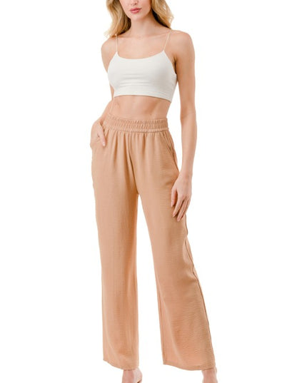 Crinkle Crepe Pants – Relaxed Fit Wide Leg Trousers
