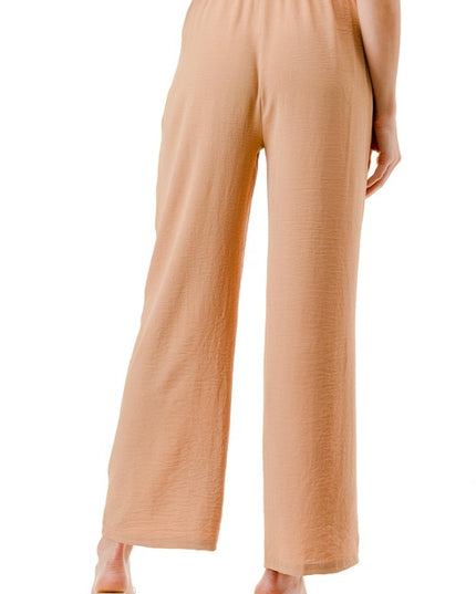 Crinkle Crepe Pants – Relaxed Fit Wide Leg Trousers