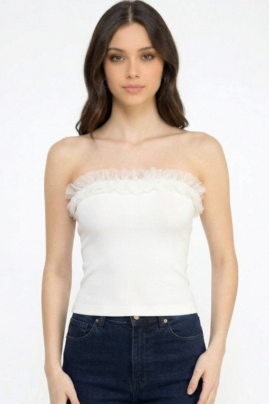315LACE LACE TRIMMED TUBE TOP