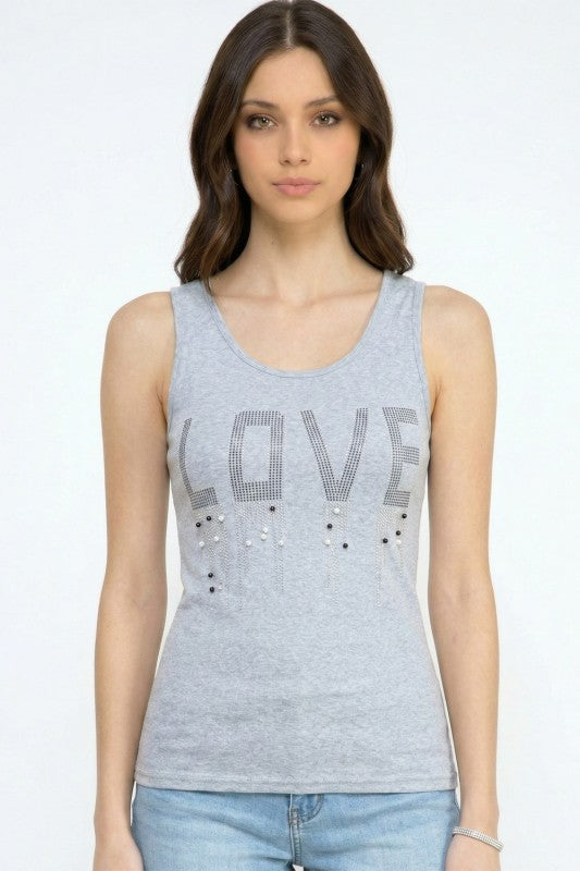 418-LOVE LOVE Rhinestone Tank Top – Slim Fit Sparkle Party Top