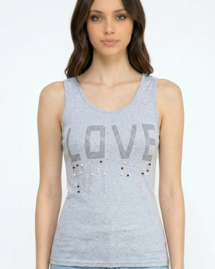 LOVE Rhinestone Tank Top – Slim Fit Sparkle Party Top