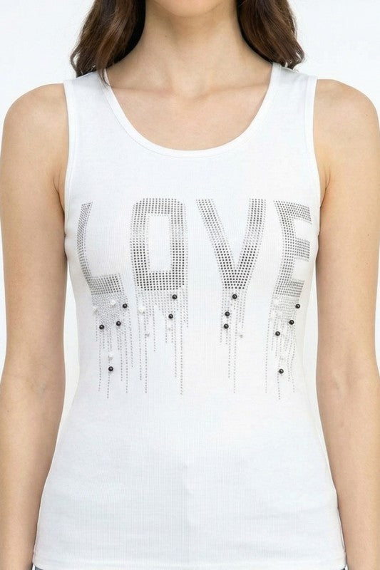 418-LOVE LOVE Rhinestone Tank Top – Slim Fit Sparkle Party Top