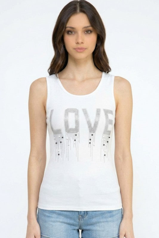 418-LOVE LOVE Rhinestone Tank Top – Slim Fit Sparkle Party Top