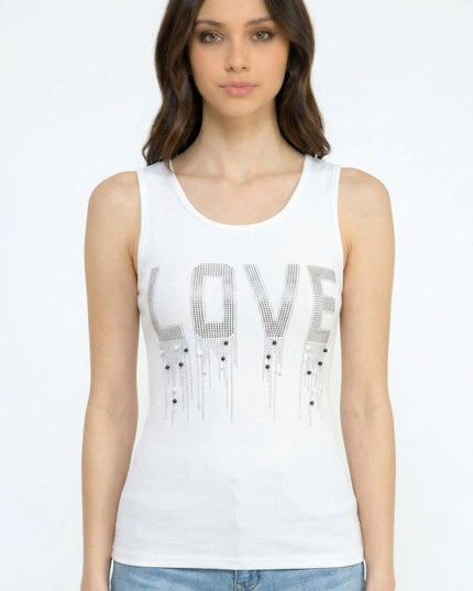 LOVE Rhinestone Tank Top – Slim Fit Sparkle Party Top
