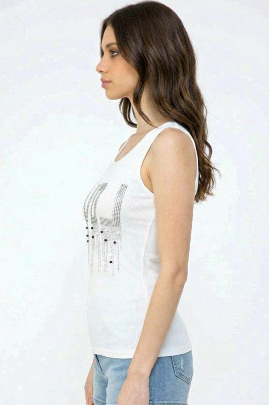 418-LOVE LOVE Rhinestone Tank Top – Slim Fit Sparkle Party Top
