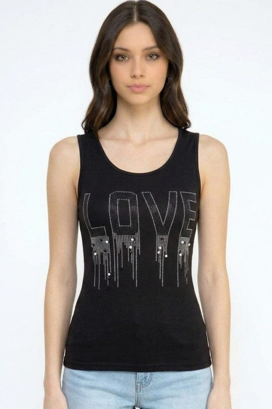 418-LOVE LOVE Rhinestone Tank Top – Slim Fit Sparkle Party Top