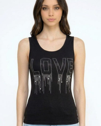LOVE Rhinestone Tank Top – Slim Fit Sparkle Party Top