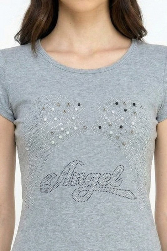 420-ANGEL RHINESTONE TOP