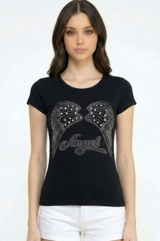 420-ANGEL RHINESTONE TOP