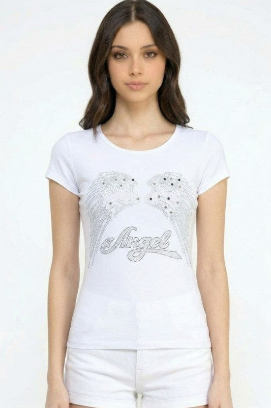 420-ANGEL RHINESTONE TOP