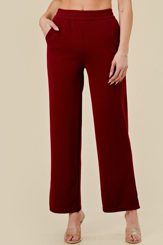 Textured Straight Pants – High Waist Structured Fit