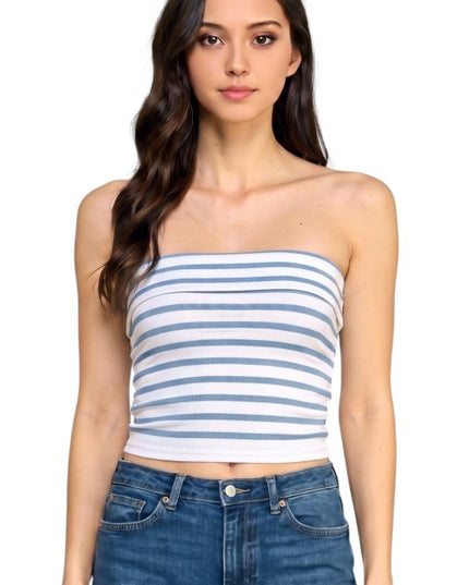 317ST Striped Side Ruched Tube Top – Slim Fit Summer Top