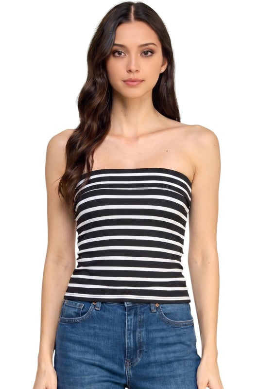 317ST Striped Side Ruched Tube Top – Slim Fit Summer Top