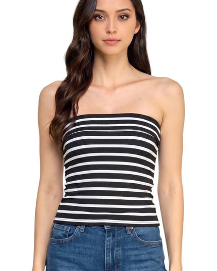317ST Striped Side Ruched Tube Top – Slim Fit Summer Top