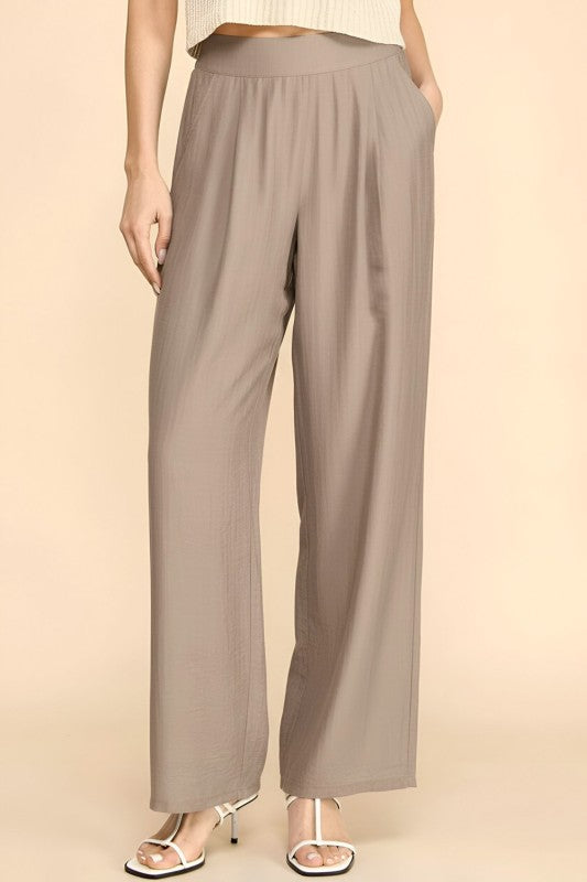 LELIS-25 SILKY LELISI FLAT FRONT WAIST WIDE LEG PANTS