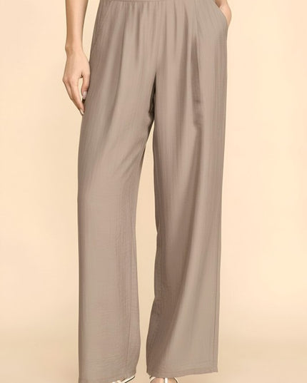 LELIS-25 SILKY LELISI FLAT FRONT WAIST WIDE LEG PANTS