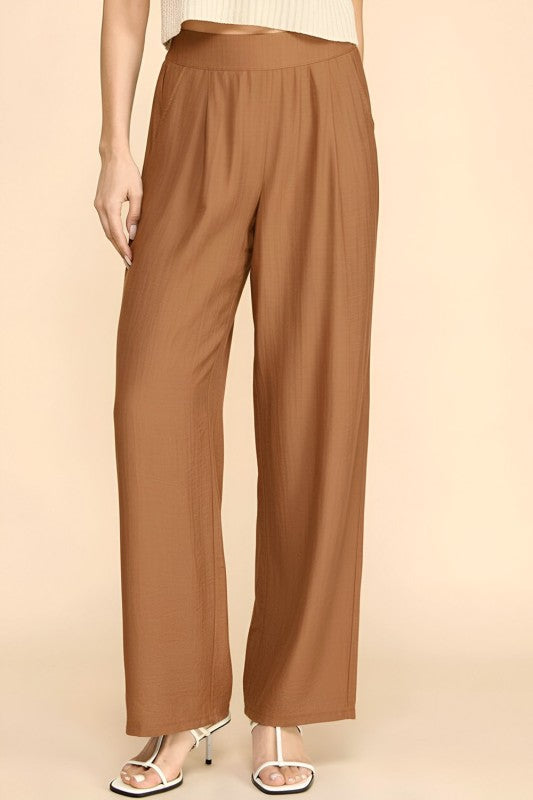 LELIS-25 SILKY LELISI FLAT FRONT WAIST WIDE LEG PANTS