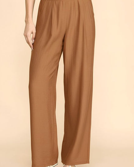 LELIS-25 SILKY LELISI FLAT FRONT WAIST WIDE LEG PANTS