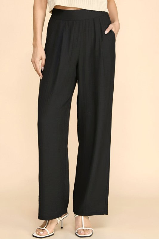 LELIS-25 SILKY LELISI FLAT FRONT WAIST WIDE LEG PANTS