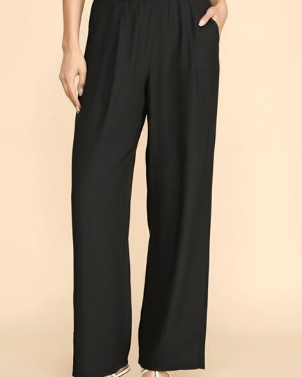 LELIS-25 SILKY LELISI FLAT FRONT WAIST WIDE LEG PANTS