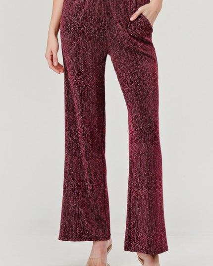 Metallic Straight Leg Pants – Pocket Detail Party Pants