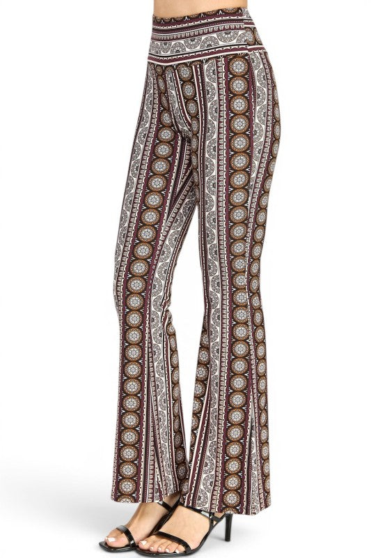 A00 High Waist Patterned Flare Pants With Stretch Comfort