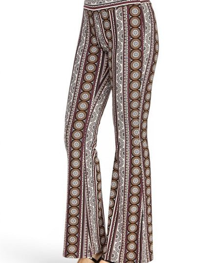 A00 High Waist Patterned Flare Pants With Stretch Comfort