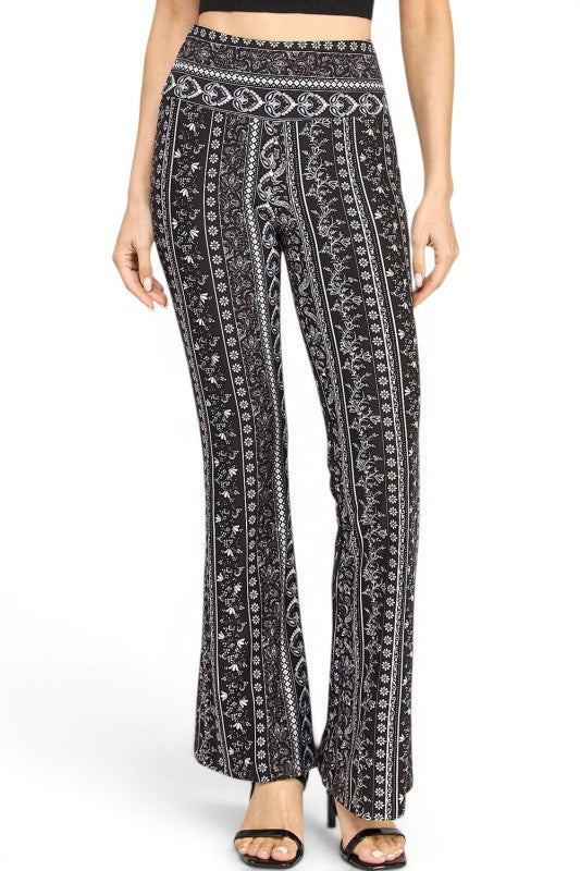 A00 High Waist Patterned Flare Pants With Stretch Comfort