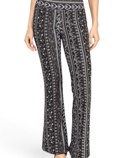 A00 High Waist Patterned Flare Pants With Stretch Comfort