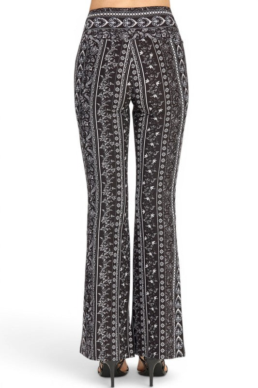 A00 High Waist Patterned Flare Pants With Stretch Comfort