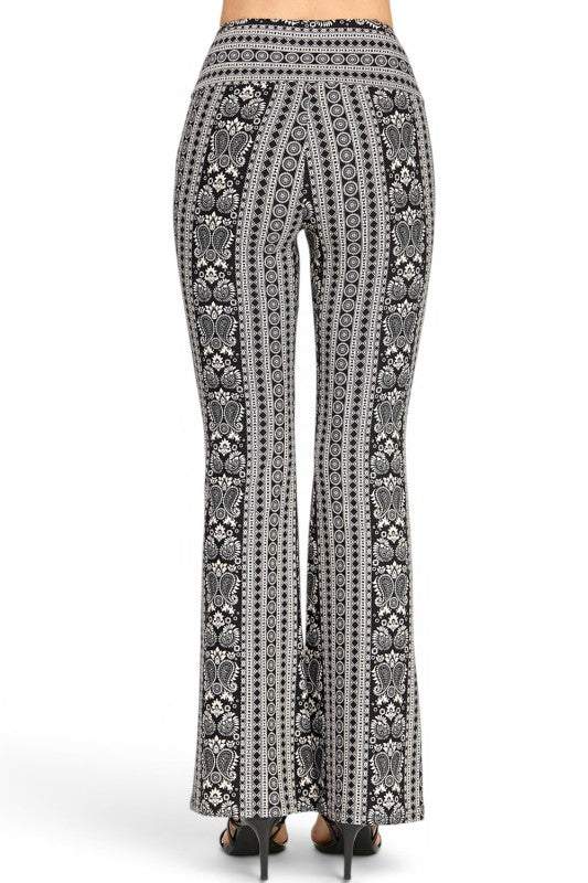 A00 High Waist Patterned Flare Pants With Stretch Comfort