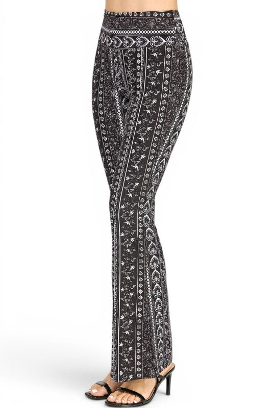 A00 High Waist Patterned Flare Pants With Stretch Comfort