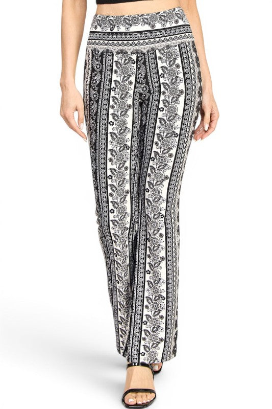 A00 High Waist Patterned Flare Pants With Stretch Comfort