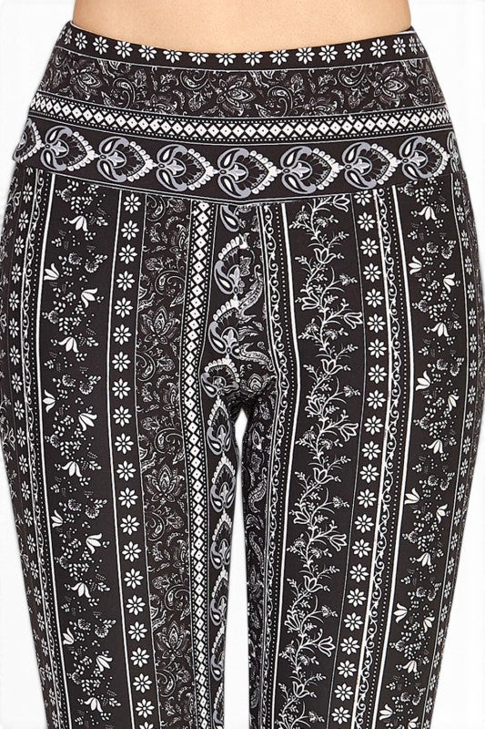 A00 High Waist Patterned Flare Pants With Stretch Comfort