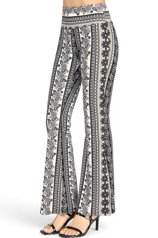 A00 High Waist Patterned Flare Pants With Stretch Comfort