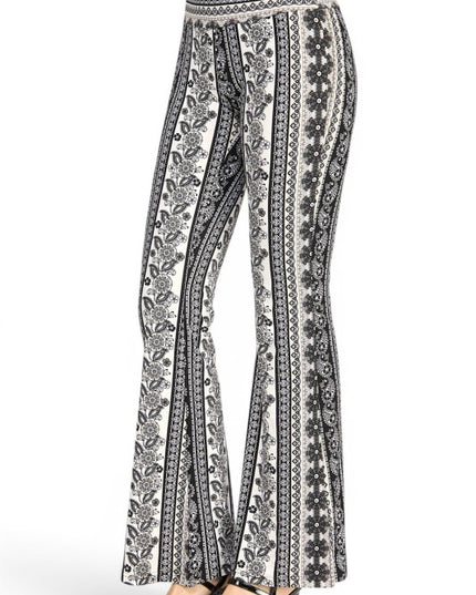 A00 High Waist Patterned Flare Pants With Stretch Comfort