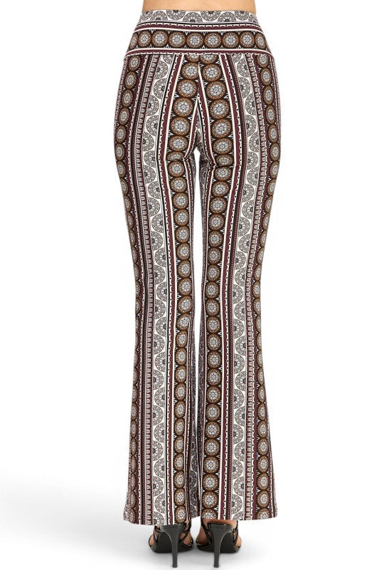 A00 High Waist Patterned Flare Pants With Stretch Comfort